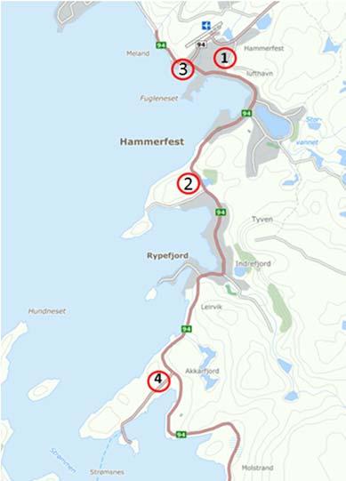 1 Innledning 1 Innledning I forbindelse med planlegging av nytt sykehus i Hammerfest ønsker oppdragsgiver å vurdere mulige problemer med snø og snøfonning for fire alternative lokaliteter i