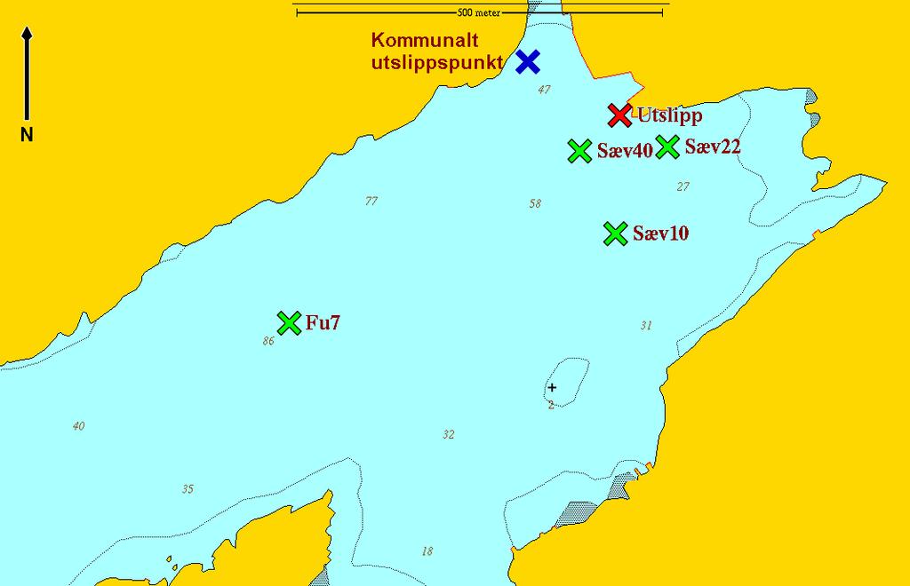 Figur 2. Områdekart over Sævareidfjorden. Firkant viser kartutsnitt for undersøkelsesområdet. Figur 3. Kartutsnitt av undersøkelsesområdet.