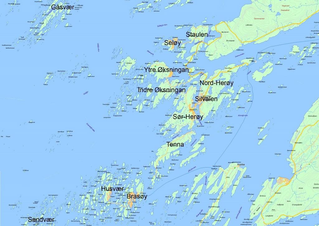 Figur 14 Grunnkretser i Herøy Grunnkretsinndelingen i Herøy er en utfordring både administrativt og i forbindelse med statens inntektssystem for kommunene, da inndelingen er svært finmasket og