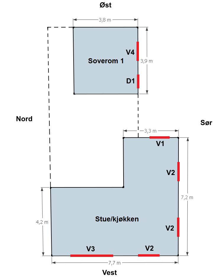 Figur 2 og 3 viser planskisser for boligen.