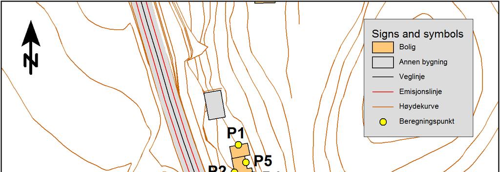 Figur 4 Plassering av beregningspunkt Det er i hovedsak gjort beregninger for støyfølsomme rom som har yttervegg mot mest støyutsatte fasader.