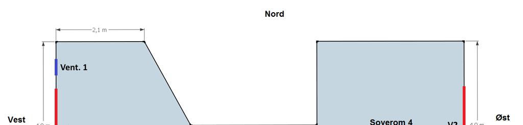 Figur 3 Planskisse 2. etasje (Vinduer i støyfølsomme rom er markert med rødt). 2. Beskrivelse av de enkelte bygningsdelene Yttervegg ble inspisert visuelt.