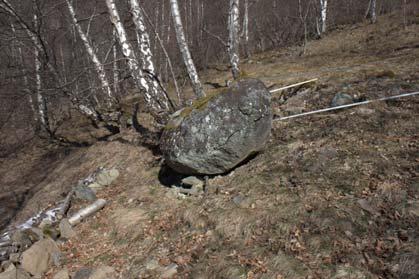 5 Vurdering av skredfaren Det er kjent at stein har kommet mot hus i boligfeltet. 28. desember 2007 smalt en stein inn i huset til Per Selboskar, gnr/bnr 3/22.