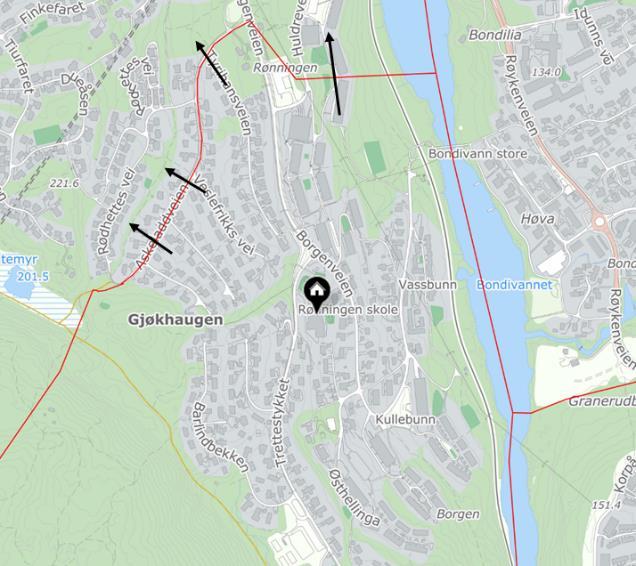 Et annet alternativ som møter det bildet fremskrivningene viser av kapasitetssituasjonene ved Rønningen og Hagaløkka skoler, er å flytte større del av inntaksområdet til Rønningen mot Hagaløkka.