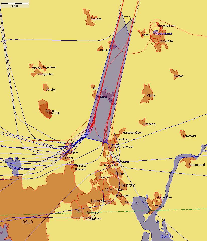 9.3.2 Landinger, rapportering iht 9, Forskrift om støyforebygging, Gardermoen Jetflylandinger fra sør med sen tilslutning til ILS-glidebanen Figur 6.