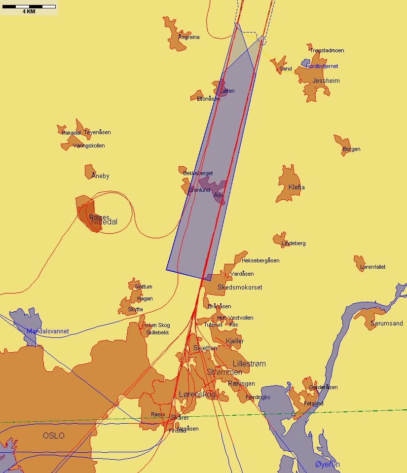 Jetflylandinger fra sør med lav høyde sør for N 59 55 00 Figur 8.