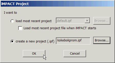 3.8.3 Programmering av konfigurasjonsminnet via JTAG Nå skal vi programmere konfigurasjonsminnet ved hjelp impact. Innenfra impact velg File New.