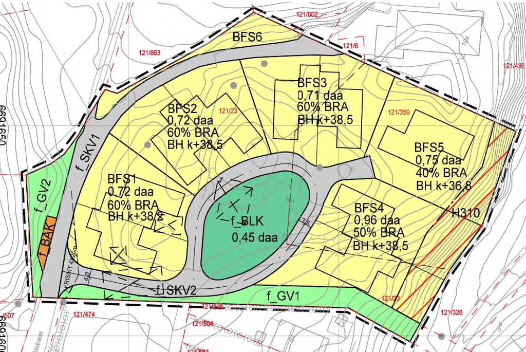 Side 17 av 34 3 Framlegg til plan Det er utarbeidet framlegg til 9 boenheter med tilhørende vei-, lek-, og grøntområde.