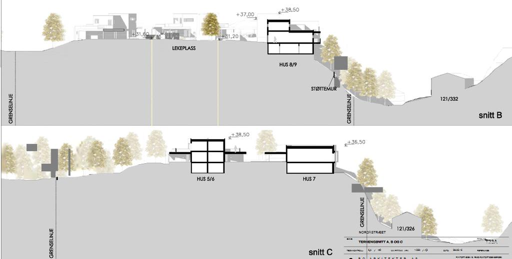 Side 27 av 34 Mot eiendommen i sør, gnr 505, blir det derfor en lav støttemur kombinert med fylling slik at en unngår den høye og ruvende muren som ville virket skjemmende og svært massiv sett fra