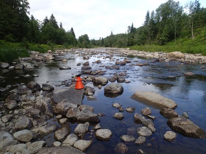 Ferga mellom Brumoen og samløp Øyensåa. Foto: Aslak D. Sjursen. 3.3 Lennaelva/Fjellselva Lennaelva og Fjellselva i Flatanger kommune, ble undersøkt 17.06. 2014.