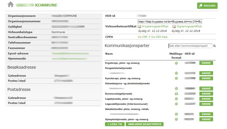 (adresseopplysningene vil referere til kommunikasjonsparten som er registrert under det