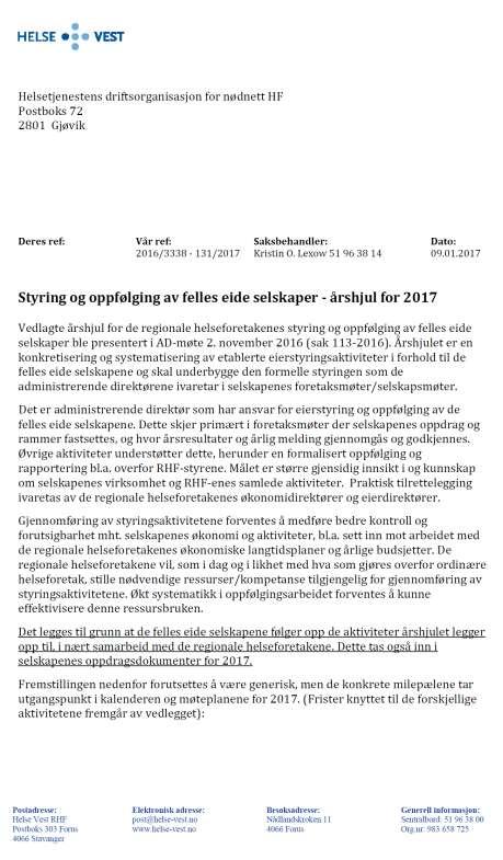 Vedlegg 1: Styring og