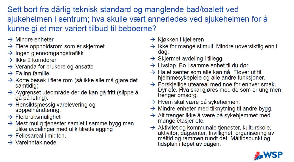 6. Innspill til utforming av en institusjonsbolig Innspill og forslag vedr. de private rommene og felles oppholdsrom i det nye bygget Gruppe Plass til privat besøk på rommet for 2-3 personer.