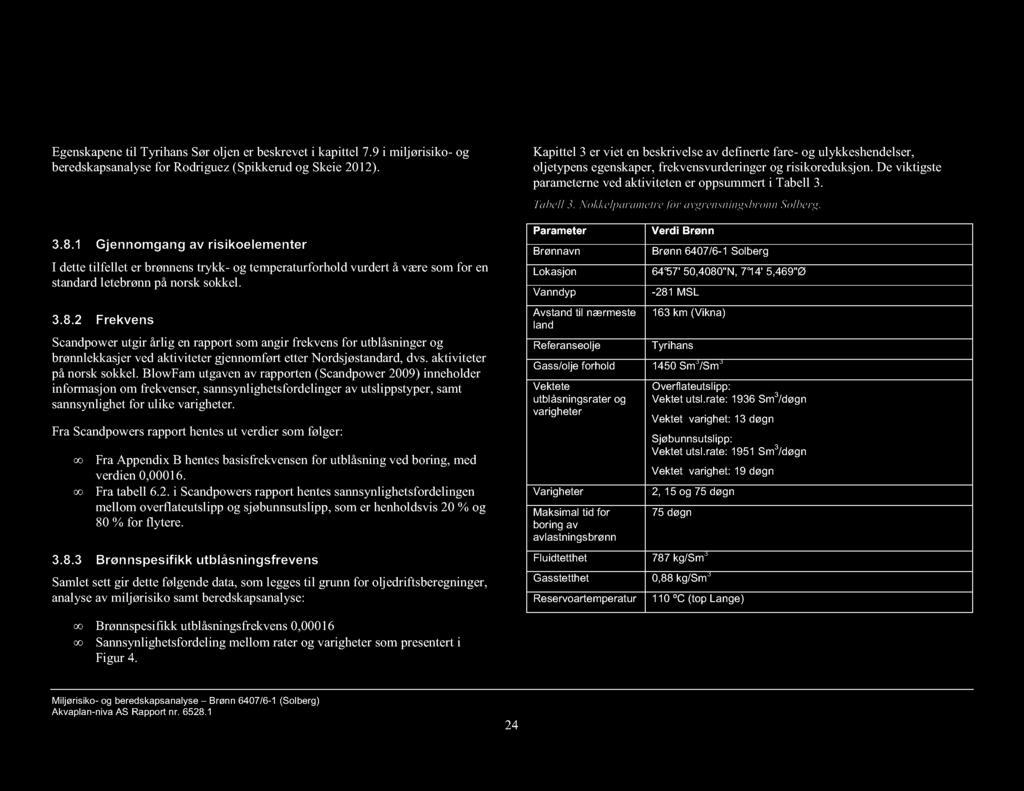 3.7 Oljens egenskaper Egenskapene til Tyrihans Sør oljen er beskrevet i kapittel 7.9 i miljørisiko- og beredskapsanalyse for Rodriguez (Spikkerud og Skeie 2012). 3.