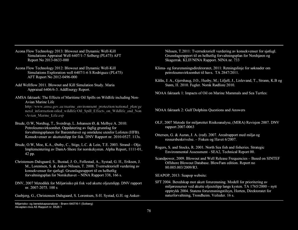 9 Referanser Acona Flow Technology 2013: Blowout and Dynamic Well-Kill Simulations Appraisal Well 6407/1-7 Solberg (PL475) AFT Report No 2013-0633-000 Acona Flow Technology 2012: Blowout and Dynamic