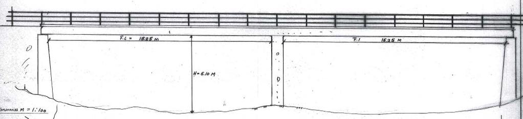 Kapasitetsberegninger Figur 9. Vannlinje fra D modellen. Terskel ved 1 meter, bru ved 17 meter (markert med sort rektangel). Versto bru Versto bru har en lysåpning på ca. 1 m², fordelt på to spenn.