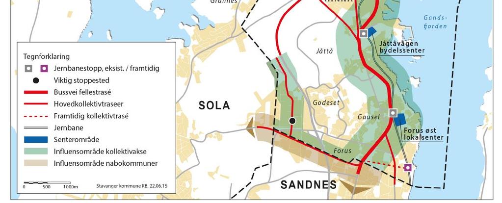 Figur 14. Stavanger kommune sin byutviklingsstrategi. En ny stasjon på Forus stasjon vil ikke være koblet til Bussveien i fv.