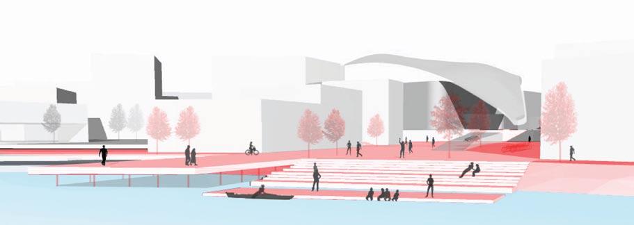 Uteservering på fortau tillatt, minimum 1m langs fasade, fortau minimum 3m. Krav til universell utforming. Strandpromenaden mellom bebyggelsen og strandlinja skal oppgraderast.