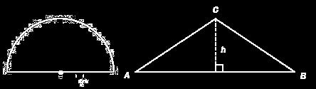 Oppgave 6 (4 poeng) Nettkode: E 4AGD Et område har form som en halvsirkel med radius form r = 1,0 m. Et annet område har som en likebeint ΔABC, der AB =,0 m og høyden h = 1,0m. Se figurene ovenfor.