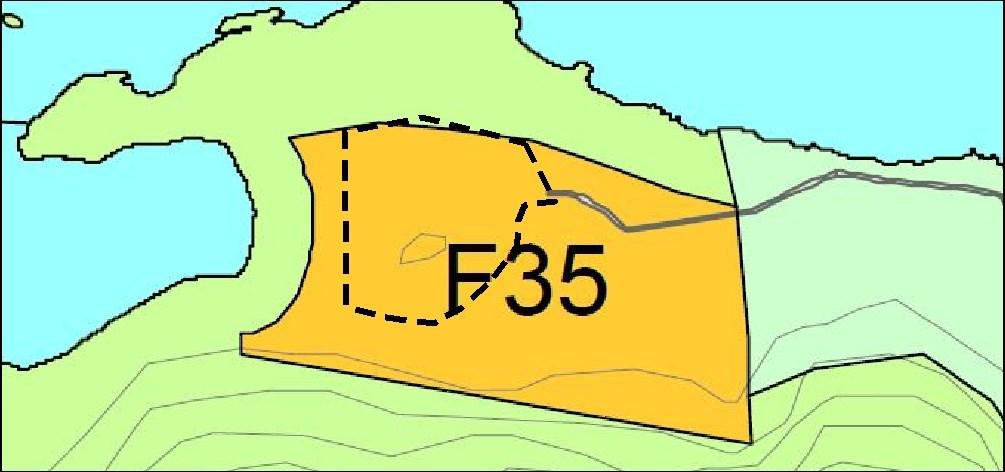3. VIRKNINGER AV PLANFORSLAG 3.1. Gjeldende kommuneplan Arealformålet ligger i kommuneplanen som område for Fritidsbebyggelse. Området har benevnelse F35 Området grenser mot følgende formål: SB14 LNF.