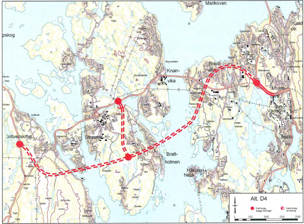 5.2.4 Traséalternativ D4 Bygging av ny 4-felts veg mellom Storavatnet i Bergen og Kolltveit.