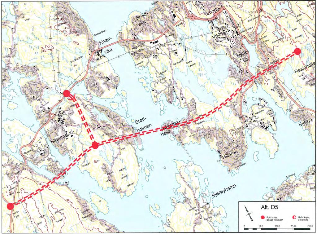 5.2.5 Traséalternativ D5 Bygging av ny 4-felts veg frå kryss med Ringveg vest i Bergen til Kolltveit på Sotra.