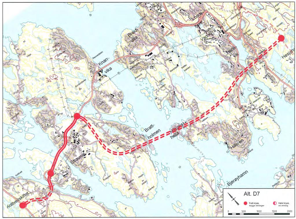 5.2.7 Trasealternativ D7 Bygging av ny 4-felts veg frå kryss med Ringveg vest i Bergen til Kolltveit på Sotra.