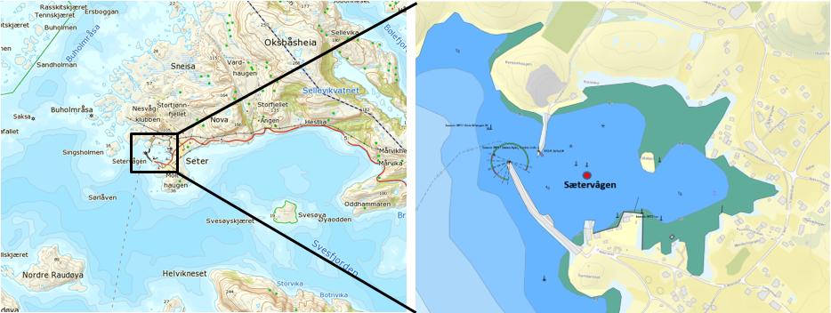 av den innelukkede Osen hvor dypeste punkt er markert.