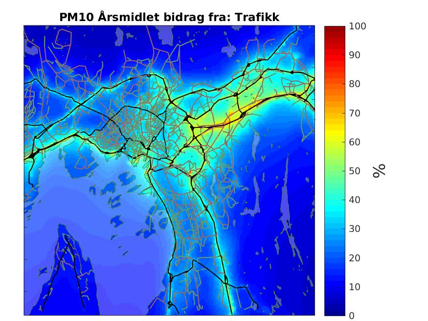 Bidrag fra trafikk (%) Bidrag fra vedfyring (%) Bidrag fra bakgrunn (%) Bidrag