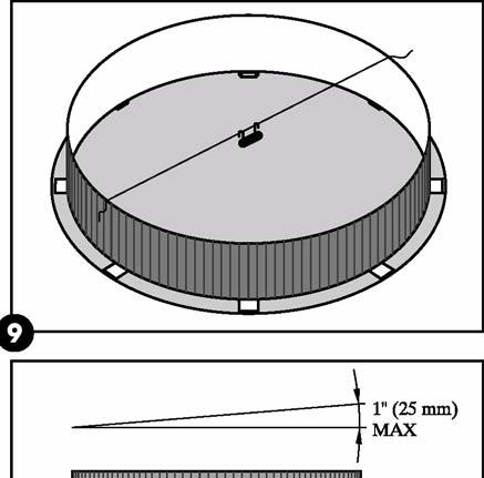 Forsiktig: Bassenget må være vateret innefor 25 mm tvers over bassengets diameter. Et basseng som ikke er i vater, er farlig og kan kollapse. 3. Forsikre deg om at