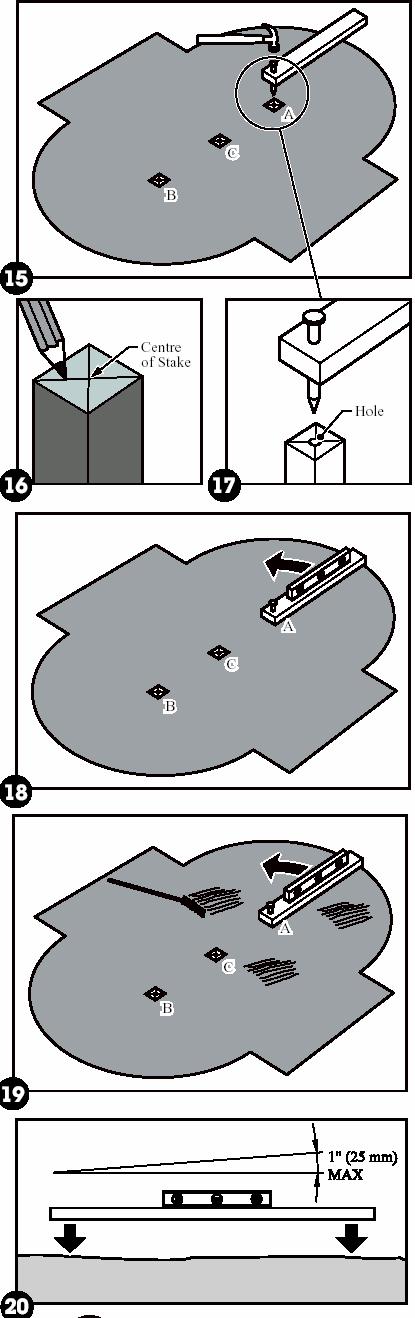 C. Spikre den ene enden av 5 x 10 cm lekten til toppen av den pinnen som ligger lavest.