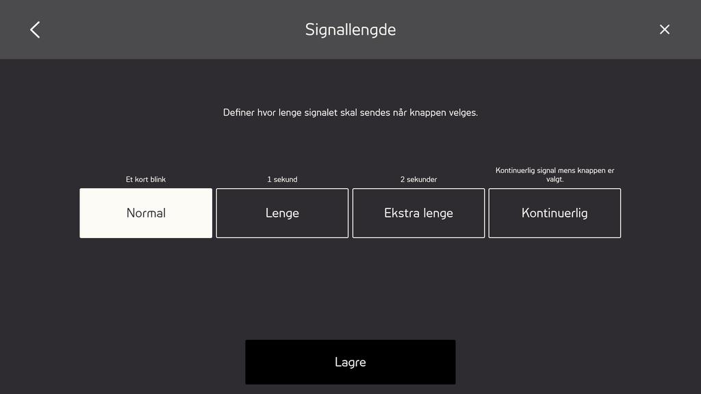 Dette er en typisk innstilling for en volumknapp for eksempel 4.5.3.2 Nytt signal For å programmere et nytt signal for en knapp, følg denne prosedyren: Trinnliste for nytt signal 1.