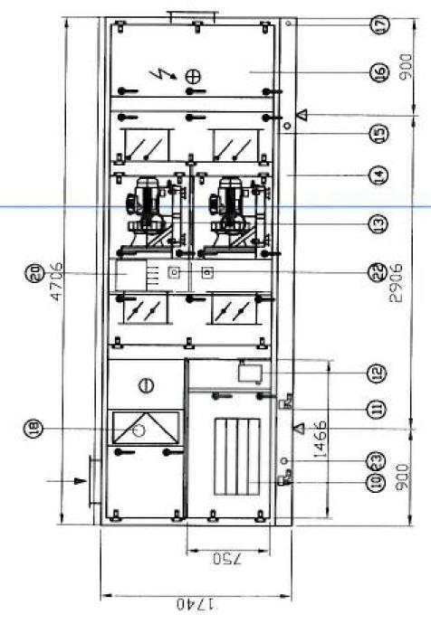 HVAC AHU (Air Handling Unit) Sommerdrift AHU 2 50 % 2700 m³/h Vinterdrift AHU 1x80 % 2160 m³/h Kjøling: 7,0 kw DX-kjølebatteri