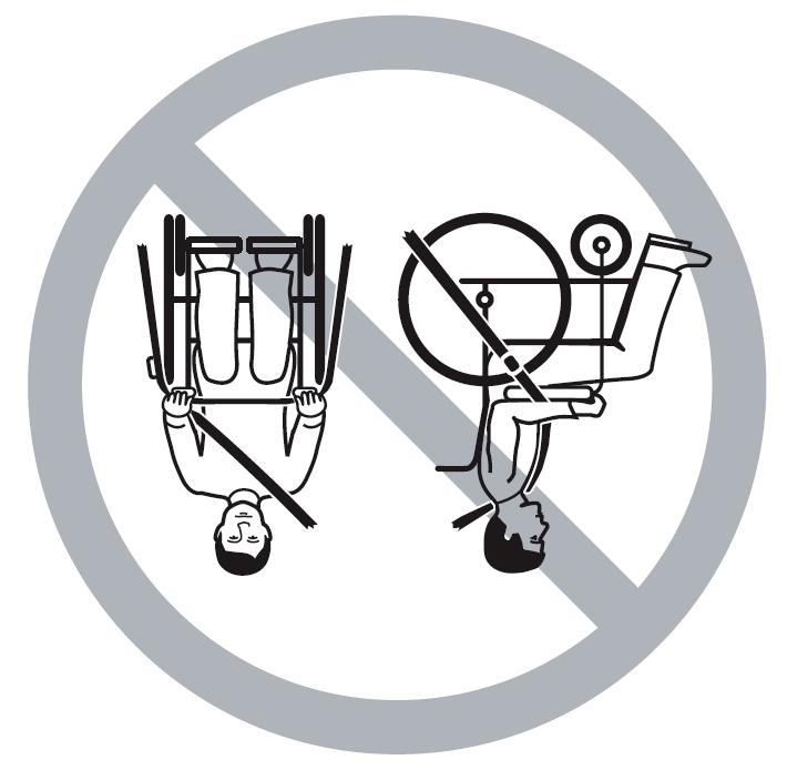 Kontroller at det 3-punkts passasjerfestesystemet ikke blir holdt borte fra brukerens kropp av armlener, hjul eller andre deler av rullestolen.