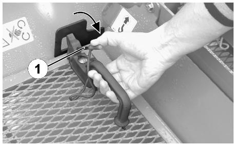 .. (1) Verne- og funksjonsgitter (2) Håndtak med beskyttelsesgitterlås (3) Opplåsingsverktøy Beskyttelsesgitteret i beholderen kan felles opp ved hjelp av opplåsingsverktøyet under rengjøring,