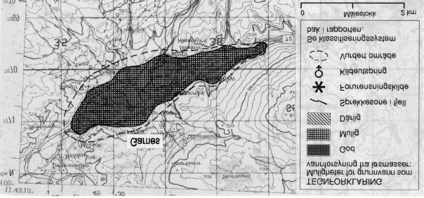 Fig.1. Utsnitt av kartblad (M711) 1722-II Feren, som viser et område ved Garnes med muligheter for grunnvannsuttak fra løsmasser.