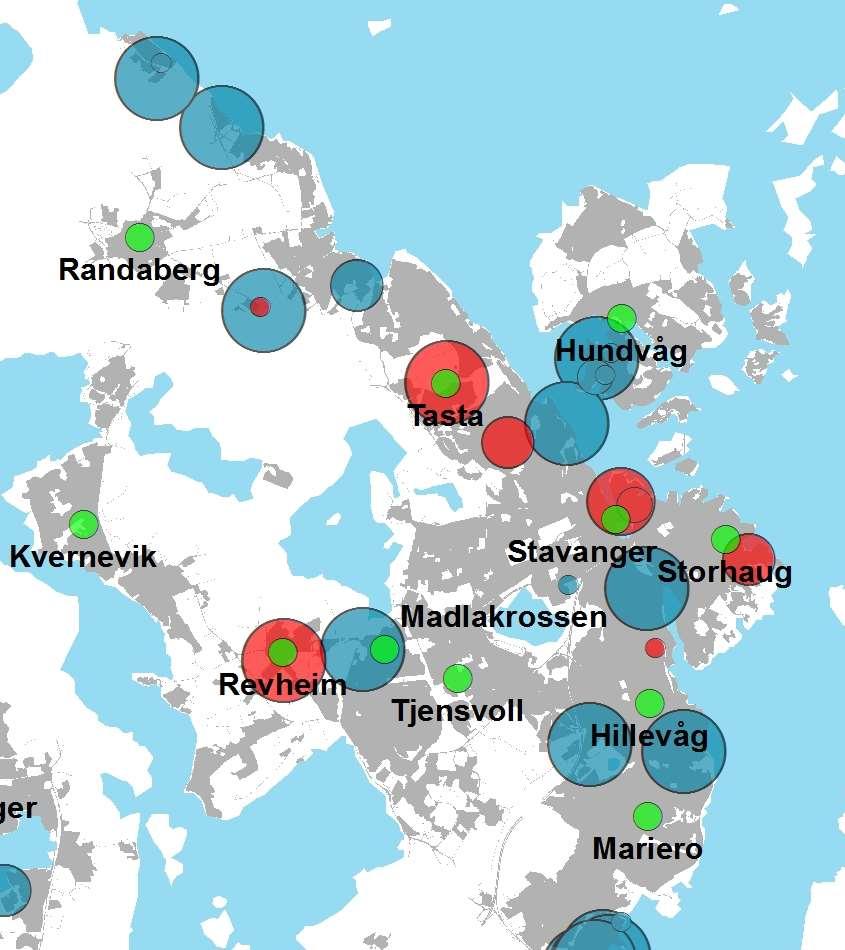 2 Utviklingstrekk 2.1 De største etableringene kommer utenfor sentrum Arbeidsplassintensive virksomheter, handel og service trekker mye folk og er avgjørende for sentrumsutvikling og byliv.