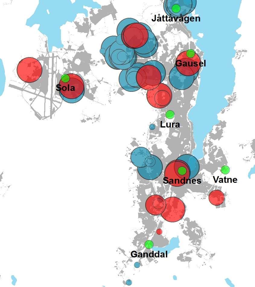 Siden 2010 har noen større etableringer kommet i lokalsentre og bysentre, men hovedtyngden av store kontorer, forretninger og andre besøks-/arbeidsplassintensive virksomheter har kommet utenfor