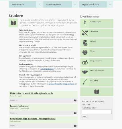 Innhald på ei livssituasjons-side