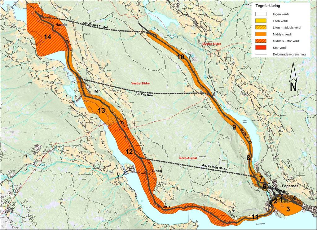 9.2 LANDSKAPSBILDE Det skal utredes hvordan de ulike alternativene påvirker opplevelsen av landskapet, sett både fra omgivelsene og fra vegen.