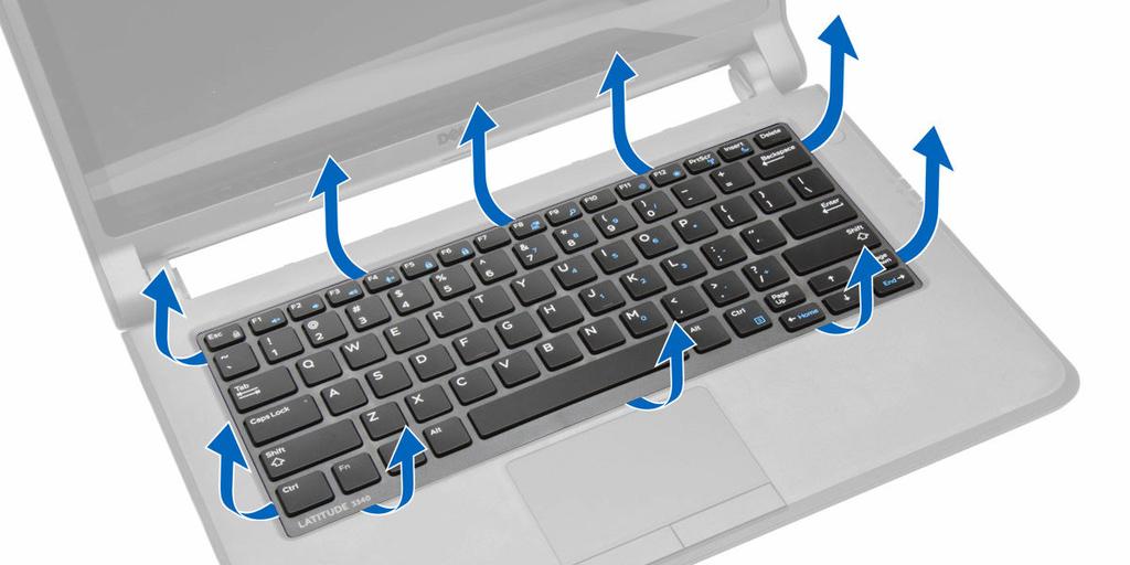3. Ta tastaturrammen av datamaskinen. Sette på tastaturrammen 1. Juster tastaturrammen i forhold til sporet. 2. Trykk langs kantene på tastaturrammen til den klikker på plass. 3.