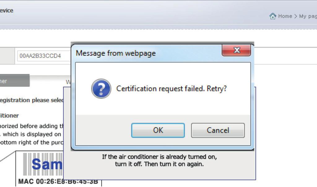 Vent i 3 sekunder, slå på innedel systemet forsøker å re-sertifisere MAC adressen. 4.