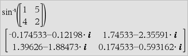 sin/() µ tast sin/(uttr1) Uttrykk I Grader-vinkelmodus: verdi sin/(liste1) liste sin/(uttr1) returnerer vinkelen med sinus likuttr1 som et uttrykk.