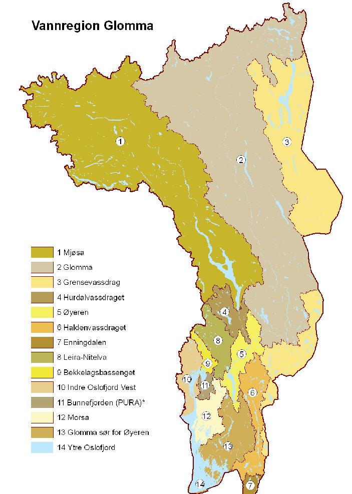 Norge er delt inn i 105 vannområder.