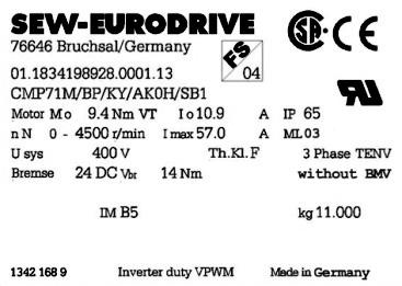 . Merkeskilt på servomotoren Merkeskilt CMP-motor Bildet nedenfor viser