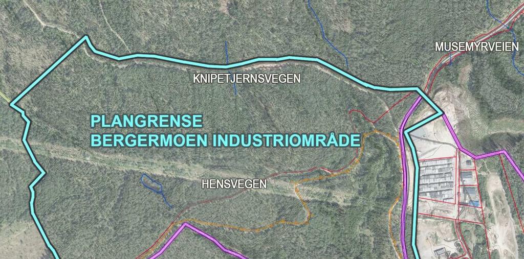 PLANPROGRAM BERGERMOEN INDUSTRIOMRÅDE 9 4.2 Planavgrensning Figur 5: Forslag til planavgrensing. 4.3 Alternativer 0-alternativet I henhold til Forskrift om konsekvensutredninger skal det redegjøres for ulike alternativer.