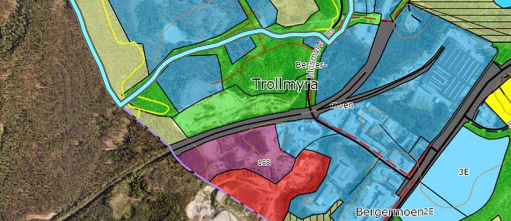 09 Kommuneplanens arealdel legger overordnede føringer for arealbruken i kommunen. I gjeldene plan er store deler av Bergermoen avsatt til industri- og næring.