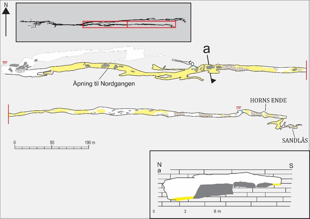 Kapittel 5 Resultat 5.3.6 Sørgangen Sørgangen er en relativt homogen passasje som strekker seg ca. 800 meter mot øst. Det er observert svært få strømskåler i passasjen og mye løsmasseavsetninger.