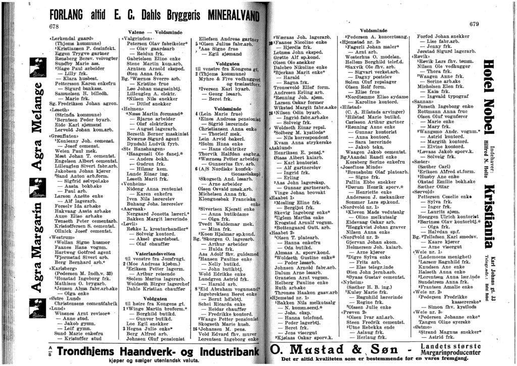 FORLANG altd 678 «Lerkendal gaard 1» (Thjems kommune) Krstaneen P. desnfekt. Eggen Trygve gartner Rønsberg Bersv. vevogter Sundby Mare ass. 2 Hage Paul arbeder Llly frk. Klara husbest.