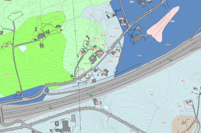 04.10.2014 Teknisk notat S.03 5. Grunnlag I NGU sine registrert løsmassekart er tomtene registrert som tynt dekke med hav-/strandavsetning.